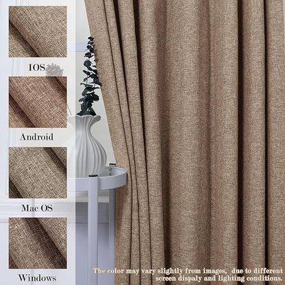 Taupe Pinch Pleat 100% Blackout Drapes Linen Blend, Room Divider, Room Darkening, Energy Saving, Furniture Protecting, Light Blocking Extra Wide Privacy Curtains, 240Wx84L, 1 PC