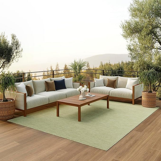 Nourison Home Positano Indoor/Outdoor Green 9' x 12' Area Rug, Easy Cleaning, Non Shedding, Bed Room, Living Room, Dining Room, Backyard, Deck, Patio (9x12)