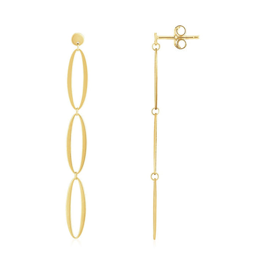 Boucles d'oreilles pendantes fantaisie triples ovales en or jaune 14 carats