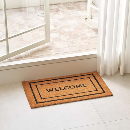KANKUN Coco Coir Door Mat with Heavy Duty Backing, Welcome Doormat (17" x 30"), Doormat Entrance (Welcome Double)