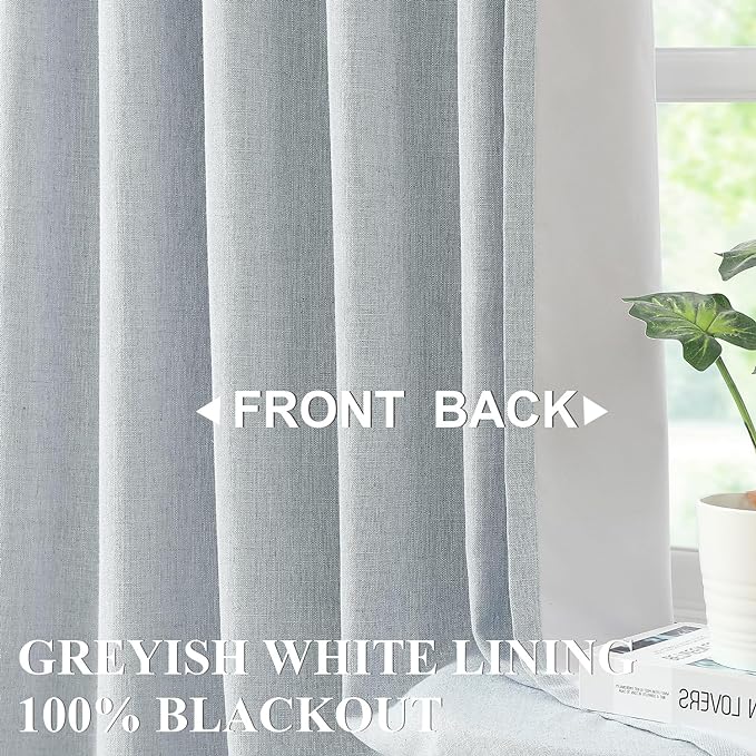 Vision Home Blue Gray Pinch Pleated Full Blackout Curtains Linen Blended Room Darkening Window Curtains 90 inch for Living Room Bedroom Thermal Insulated Pinch Pleat Drapes with Hooks 40" Wx90 Lx2