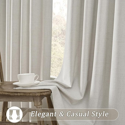 RAIN CITY Natural Birch Blackout Curtains 63 Inch Long 2 Panel Set, Boho Farmhouse Linen Drapes for Bedroom Textured Hook Included 50" x 63"