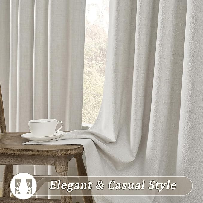 RAIN CITY 94 Inch Long Black Out Curtains 2 Panels Custom Drapery Neutral Blackout Pleated Ceiling Track Curtain for Dining Room Linen Textured Back Tab with Hooks 50"x94"