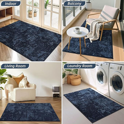BEQHAUSE Dirt Trapper Door Mat 24"x36" Non-Slip Door Mats Washable Entryway Rugs Stain Resistant Doormat Absorbent Welcome Floor Mat for Front Back Door, Muddy Wet Shoes & Paws,Blue
