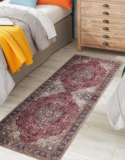 Keen Home Design 2x12 Rug - Machine Washable Runner Rug with Non-Slip Backing, Ideal for Hallway, Entryway, Kitchen, Laundry Room - Vintage, Easy Clean, Durable, Low Pile - (2'6" x 12')