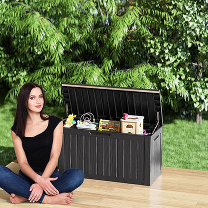 80 Gallon Outdoor Storage Box Waterproof Lockable Resin Deck Box Large, Patio Storage Bin for Pool Accessories Cushion Furniture, Garden Tools, UV-Resistant Outside Delivery Black