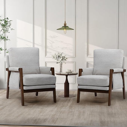 Modern Accent Chair for Living Room Mid Century Arm Chair Upholstered Bedroom Chair Comfy Lounge Chair with Solid Wood Frame, White