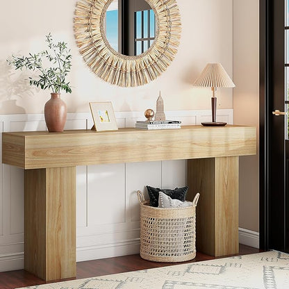 63 Inch Long Console Table for Entryway, Farmhouse Wood Rectangular Sofa Table Behind Couch Table, Narrow Entryway Table for Living Room, Entrance, Hallway, Foyer, Easy Assembly (Natural)