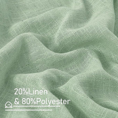 LAMIT Semi Sheer Linen Curtains 45 Inches Long, Light Filtering Panels Bronze Grommet Neutral Drapes for Kitchen/Window/Bedroom, Fresh Green, 2 Panels, 52 x 45 Inch