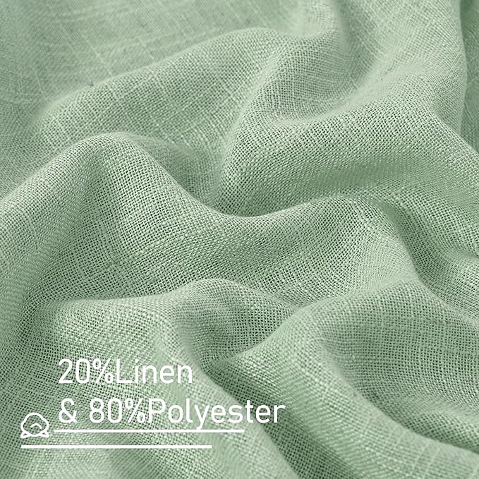 LAMIT Fresh Green Linen Curtains 54 Inch Length 2 Panels, Light Filtering Semi Sheer Panels Bronze Grommet Neutral Drapes for Kitchen/Window/Bedroom, 52 x 54 Inch