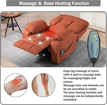 4 OKIN Motor Power Lay Flat Lift Recliner Chair for Elderly Adults Extra Large Recliners with Massage Heat, Adjustable Head-Back-Lumbar-Leg-Support, Extended Footrest, 2 Cup Holders