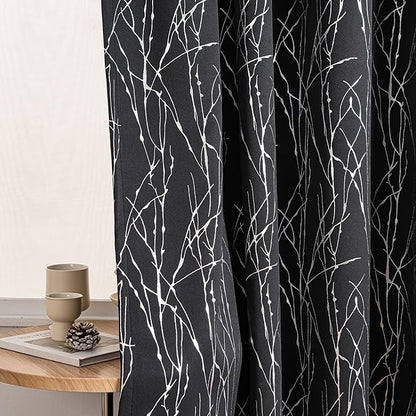 Grommets Blackout Long Window Curtains Black Silver-52W*84L 2PCS Drapes for Bedroom