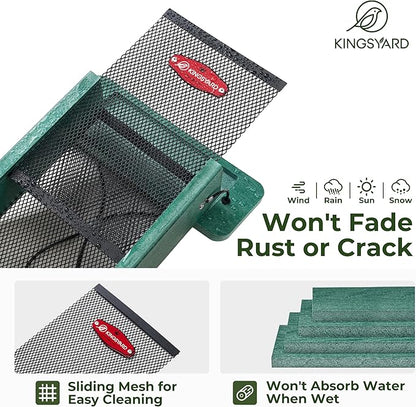 Kingsyard Metal Mesh Bird Feeder for Outdoors Hanging, Finch Feeder for Nyjer/Thistle, Sliding Mesh & Built-in Perch, Recycled Plastic, Green