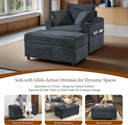 Accent Chair with Storage Ottoman Upholstered Living Room Chairs for Reading Chair with Chaise Lounge Chairs Indoor, Comfortable Armchair for Bedroom
