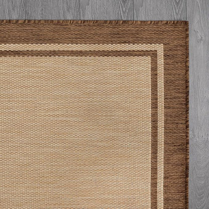 CAMILSON Outdoor Rug 9x12 Bordered Natural Brown Modern Area Rugs for Indoor and Outdoor Patios, Kitchen and Hallway Mats, Washable Porch Deck Outside Carpet (Border Jute, 9 x 12)