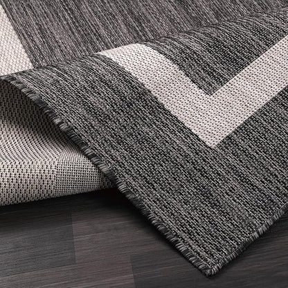 Bordered Outdoor Rug 6x9 Washable Outside Carpet for Indoor Patio Porch Waterproof Easy Cleaning Non Shedding Area Rugs Gray 6 x 9