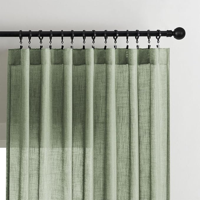 Joydeco Linen Curtains 90 Inch Length 2 Panel Sets,Light Filtering Curtains for Bedroom 52 Inch Wide Living Room Drapes with Back Tabs & Rod Pockets (W52 x L90 Inch, Loden)