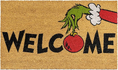 Gertmenian Disney Mickey Mouse Doormat Rug Retro Front Door Coir Mat Home Indoor Outdoor Entryway Carpet, 2-Pack 20x34, The Grinch Welcome/Merry Grinchmas