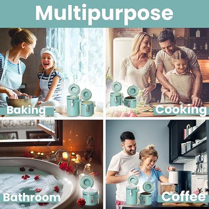 Home Intuition 4-Piece Ceramic Kitchen Canisters Set, Airtight Containers with Wooden Spoons Reusable Chalk Labels and Marker for Sugar, Coffee, Flour, Tea (Turquoise)
