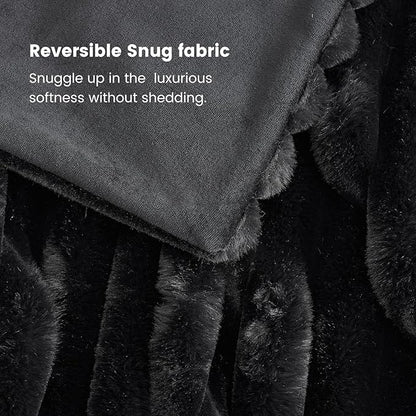 Cozy Bliss Faux Fur Throw Blanket for Couch, Cozy Warm Plush Striped Blanket for Sofa Bedroom Living Room,50 * 60 Inches Black