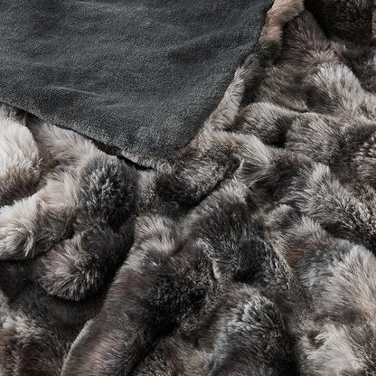 Lotus Karen Faux Fur Blanket Tie-Dye Dark Gray Twin Size - Big Bubble Rabbit Fluff Throw for Couch Small Fluffy Fuzzy Cozy Thick Furry Plush Shaggy Blankets 60x80 Inches
