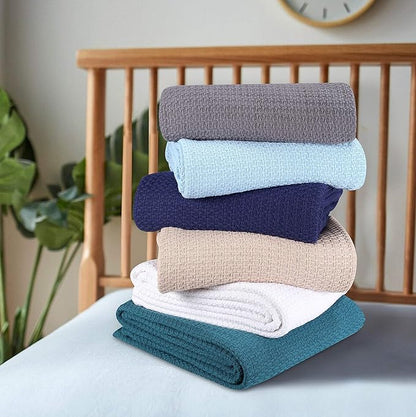 Elvana Home 100% Cotton Bed Blanket, Breathable Bed Blanket Twin Size, Cotton Thermal Blankets Twin, Perfect for Layering Any Bed for All Season, Teal Green