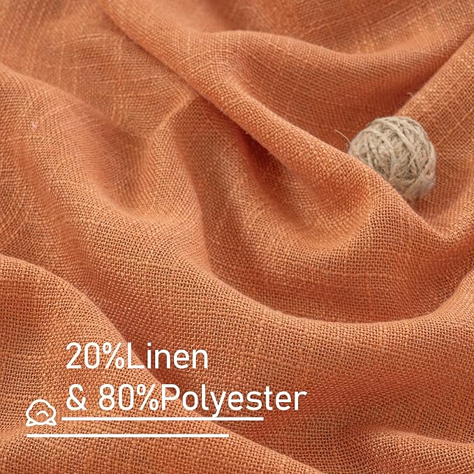 LAMIT Burnt Orange Linen Curtains 95 Inch Length 2 Panels, Linen Textured Light Filtering Drapes for Living Room/Bedroom Country Semi Sheer Window Treatments with Bronze Grommet, 52 x 95 Inch