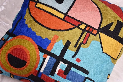 Kandinsky Upwards Abstract Pillow Cover Blue Decorative Throw Pillowcase Modern Chair Cushion Contemporary Accent Pillowsham Couch Handembroidered Wool Size 18x18