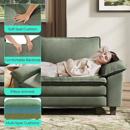 LINSY HOME Modular Sectional Sofa - 157'' Sleeper Sofa Cloud Couch Oversized Corduroy Sofa Bed with Movable Ottoman Soft Modern Comfy Couch for Living Room Apartment Office, Green