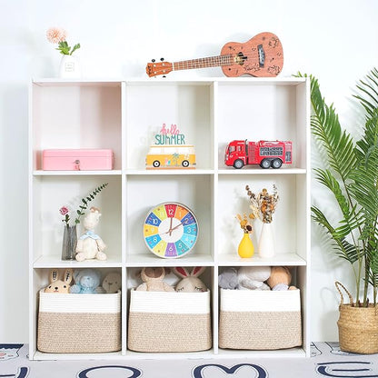 MINTWOOD Design 3-Pack Storage Baskets for Shelves, Playroom and Classroom Basket, Book Decorative Cube Bins, Woven Closet Organizers, Baby Nursery Baskets, Light Brown