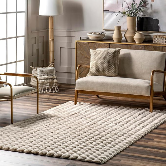 nuLOOM Jeni Checkered 6 Square Machine Washable Area Rug for Living Room Bedroom Dining Room Kitchen, Beige