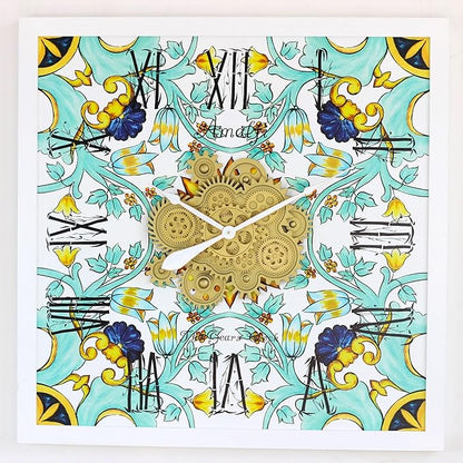 The Gears Clock Wall Clock Italy Collection with Moving Gears (Amalfi, 36 inch Square)