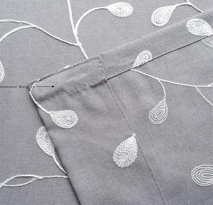 MIUCO Floral Embroidered Semi Sheer Curtains Faux Linen Grommet Curtain Panels for Bedroom 52 x 95 Inch 2 Panels, Grey