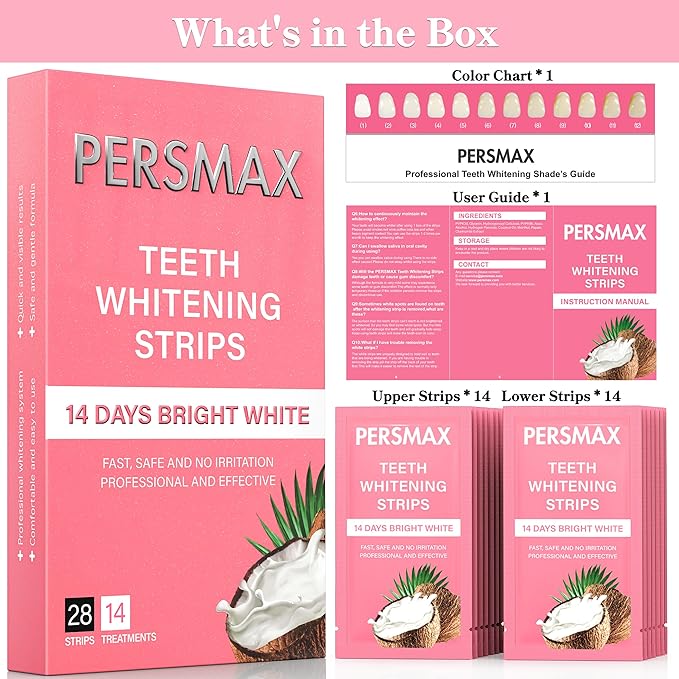 Teeth Whitening Strips for Sensitive Teeth Enamel Safe Smile Whitening Kit, 28 Strips 14 Treatments, No-Slip Remove Coffee Wine Smoking Stains Professional
