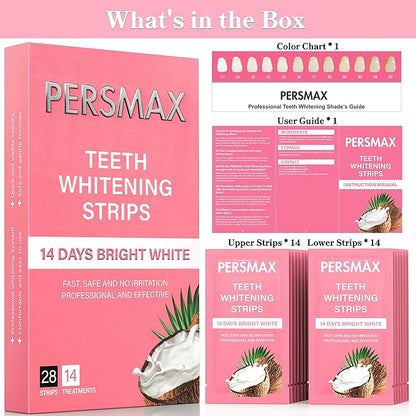 Teeth Whitening Strips for Sensitive Teeth Enamel Safe Smile Whitening Kit, 28 Strips 14 Treatments, No-Slip Remove Coffee Wine Smoking Stains Professional