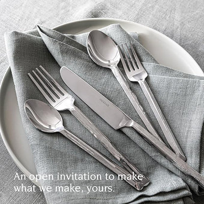 over&back 20pc Hand-Forged Flatware Cutlery Set - Comes with 4 Dinner Forks, 4 Salad Forks, 4 Dinner Knives, 4 Dinner Spoons, and 4 Teaspoons - Dishwasher-Safe - 18/8 Stainless Steel