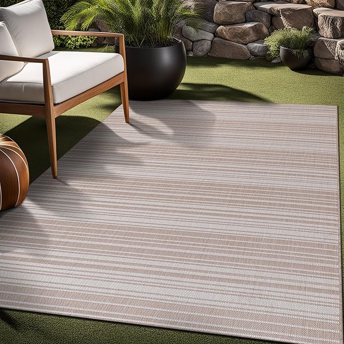 Stripe Outdoor Rug 6x9 Washable Outside Carpet for Indoor Patio Porch Waterproof Easy Cleaning Non Shedding Area Rugs Beige 6 x 9