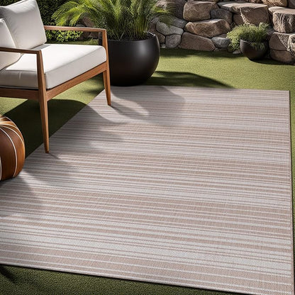 Stripe Outdoor Rug 6x9 Washable Outside Carpet for Indoor Patio Porch Waterproof Easy Cleaning Non Shedding Area Rugs Beige 6 x 9