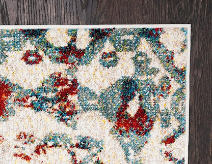 Unique Loom Rosso Collection Vintage, Geometric, Bohemian, Traditional, Distressed, Southwestern Area Rug, 5' 0" x 8' 0", Multi/Ivory