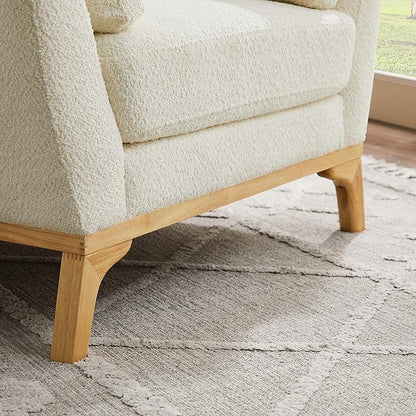 Large-Sized Accent Chair, Thick Cushion Bedroom Reading Chair, Comfortable Living Room Single Sofa, Boucle Milky White