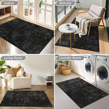 BEQHAUSE Dirt Trapper Door Mat 20"x32" Non-Slip Door Mats Washable Entryway Rugs Stain Resistant Doormat Absorbent Welcome Floor Mat for Front Back Door, Muddy Wet Shoes & Paws,Black
