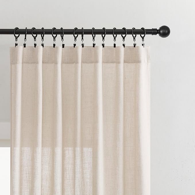 Joydeco Linen Curtains for Living Room,Semi Sheer Drapes Window Long Curtains 108 inches Long Pink Beige