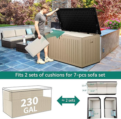 YITAHOME 230 Gallon Double-Wall Deck Box with Divider & Side Handles, Outdoor Large Storage for Patio Furniture Cushions, Garden Pool Accessories, Water Resistant & Lockable