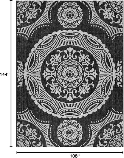 Medallion Outdoor Rug 9x12 Washable Outside Carpet for Indoor Patio Porch Waterproof Easy Cleaning Non Shedding Area Rugs Black 9 x 12