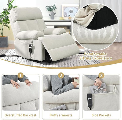 Power Lift Chair Recliners for Elderly, Overstuffed Electric Lift Recliner Chair with Widened Footrest Side Packets for Living Room Bedroom