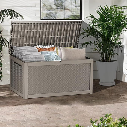 320 Gallon Lockable Resin Deck Box, Waterproof & UV-Resistant Outdoor Storage Box for Outdoor Cushion Storage, Garden Tools & Pool Accessories Storage, Gray
