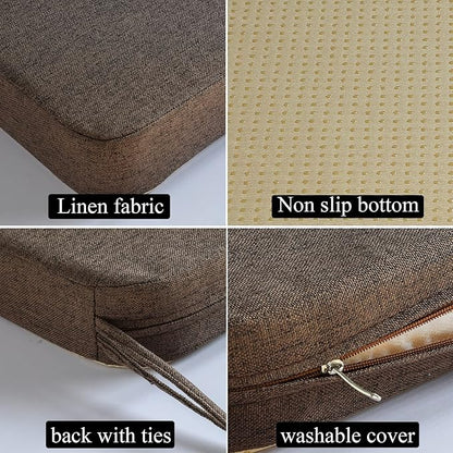 Chair Cushion for Dining Chairs with Ties 4 Pack Non Slip Memory Foam Kitchen Room Chair Pads 17x16 Inch, Brown