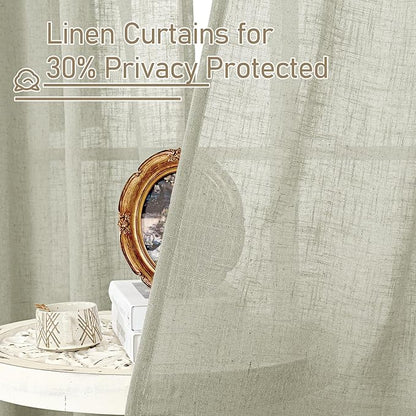 LAMIT Short Linen Curtains 48 Inch Length 2 Panels, Semi Sheer Light Filtering Panels Bronze Grommet Drapes for Small Window/Bathroom/Bedroom/Basement, Sage Grey, 34 x 48 Inch