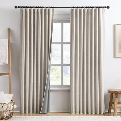 RAIN CITY Extra Wide Curtains 90 Inch Long 2 Panels,Total 140 in Wide Boho Noise Reduction Window Burlap Track System Curtain Panels for Country Villa Back Tab Pleat Tape with Hooks,Linen Beige 70x90