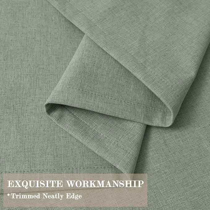 Fog Green Pinch Pleat 100% Blackout Drapes Linen Blend, Room Divider, Room Darkening, Energy Saving, Furniture Protecting, Light Blocking Extra Wide Privacy Curtains, 200Wx102L, 1 PC